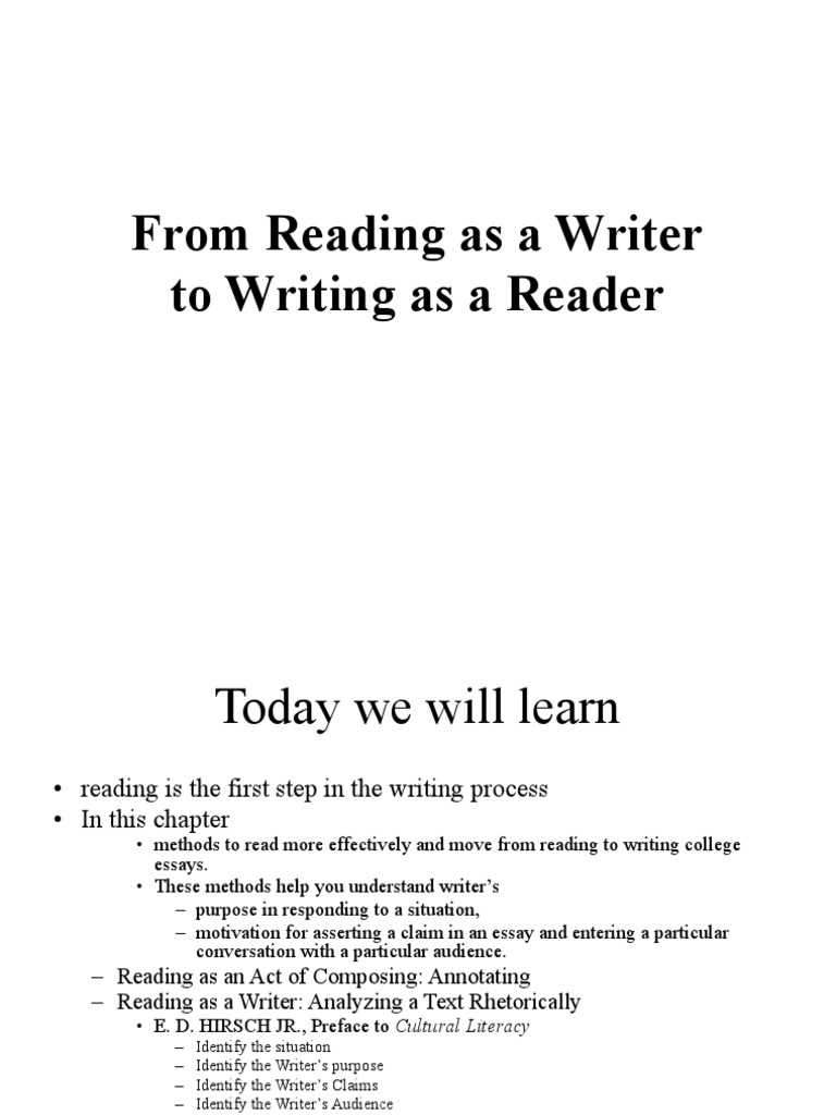 From Reading As A Writer To Writing As A Reader PDF Rhetoric Essays