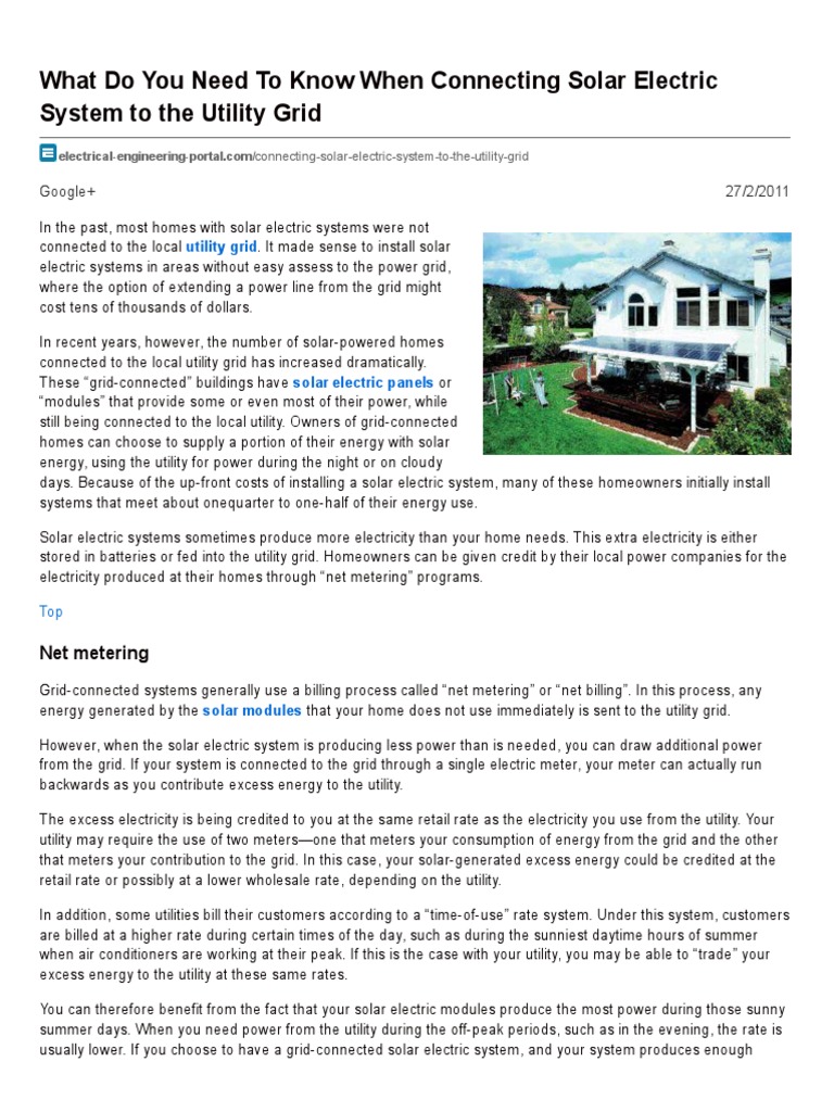 Connecting Solar Systems to Utility Grid | PDF | Electrical Grid ...