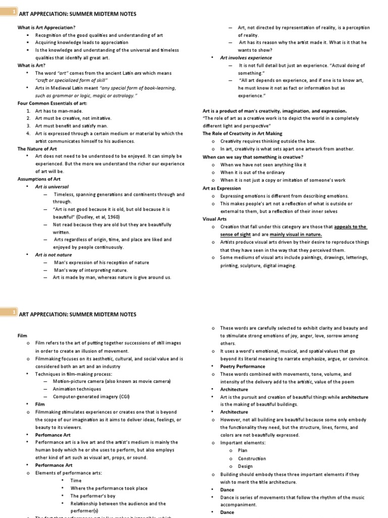 Art Appreciation Midterm Notes | PDF | Dances | Poetry