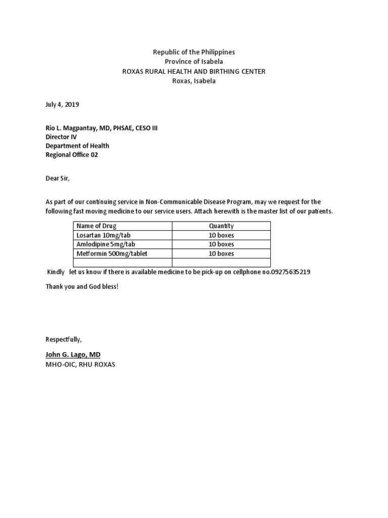 Roxas Rural Health Medicine Request | PDF