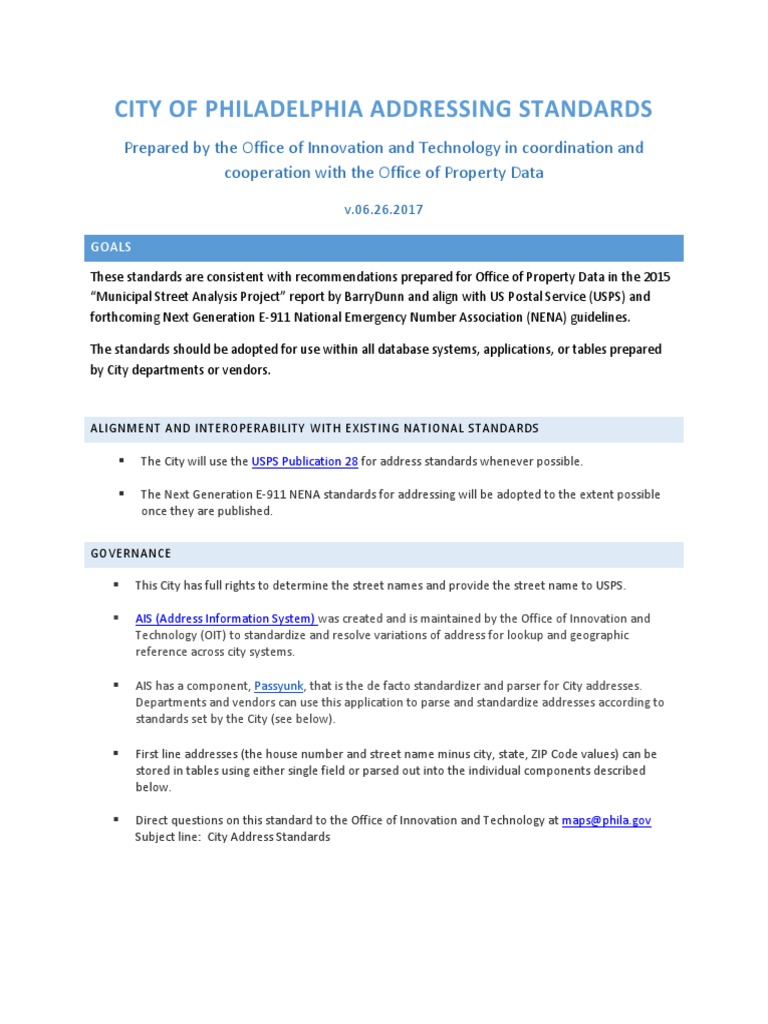 City Addressing Standards | PDF | United States Postal Service | Parsing
