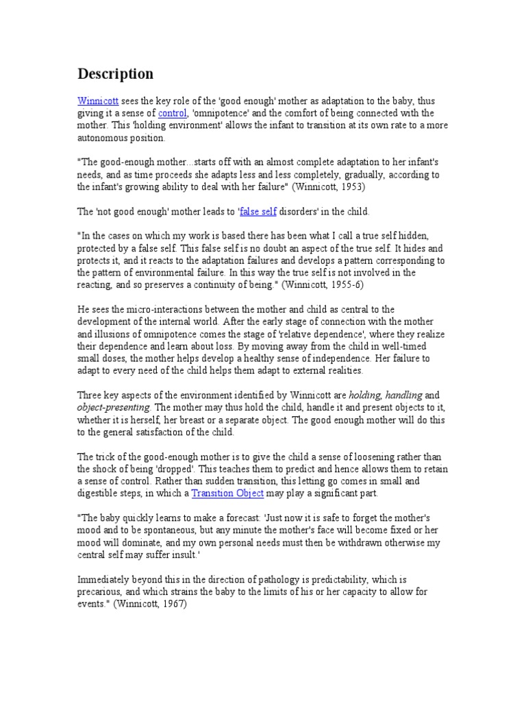 Good Enough Mother Pdf Psychological Theories Psychoanalysis