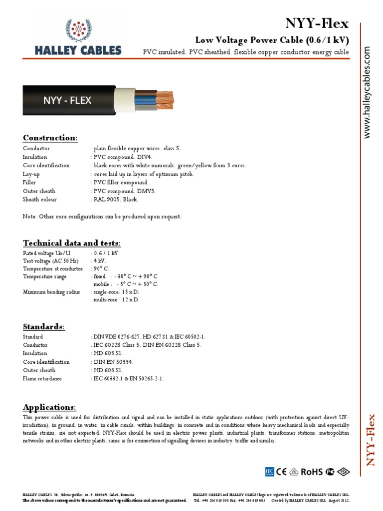 NYY-Flex: Low Voltage Power Cable (0.6/1 KV) | PDF | Insulator ...