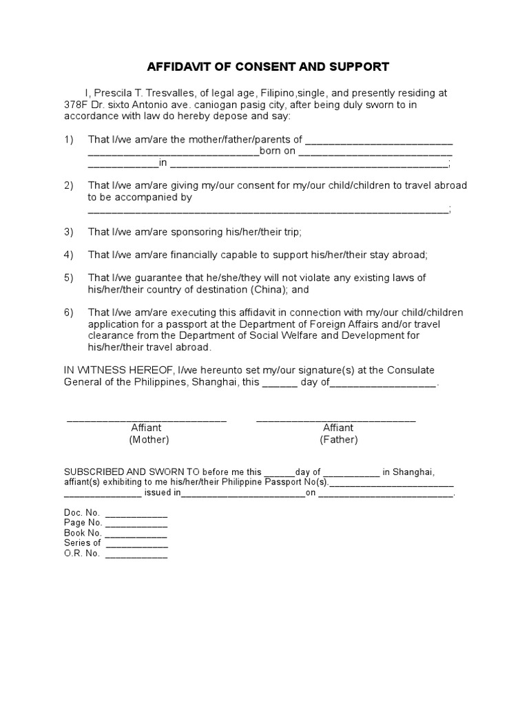 Affidavit of Consent for Child Travel | PDF
