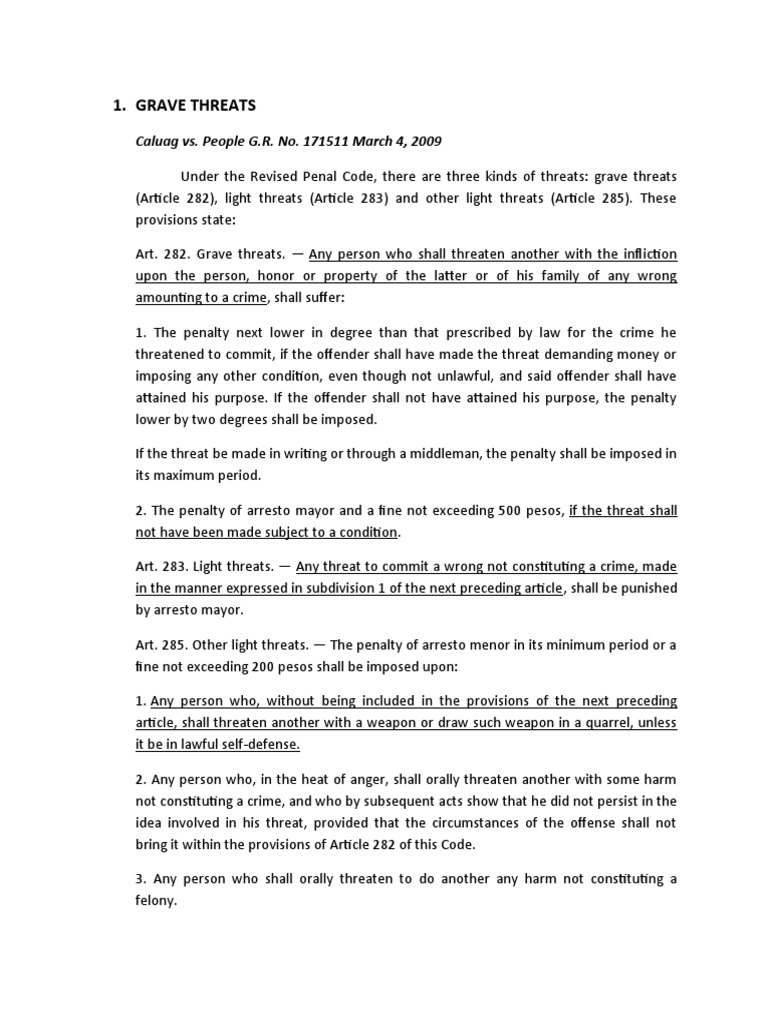 GRAVE THREATS and GRAVE COERCION JURIS PDF Crime & Violence Crime