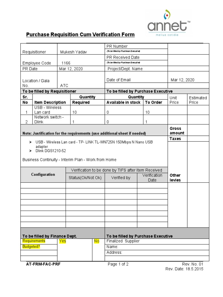 Purchase Requisition Form | PDF | Computer Networking | Government Finances