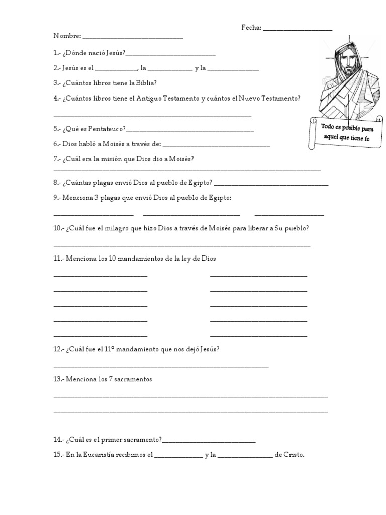 Examen Básico (Catecismo Católico) PDF Moisés Sacramentos