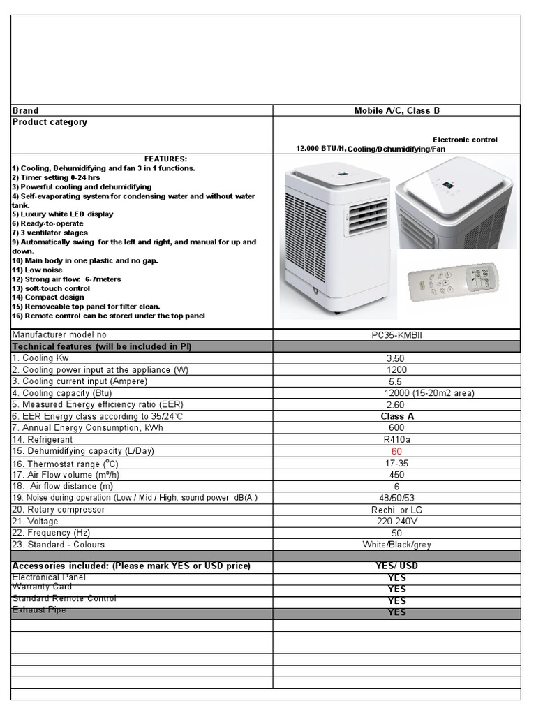 Unionaire 12,000 BTU A/C Features | PDF | Air Conditioning | Equipment