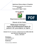 Médicament Générique Analyse Du Positionnement Auprès Des Patients Et Des Prescripteurs en Algérie - Copie PDF