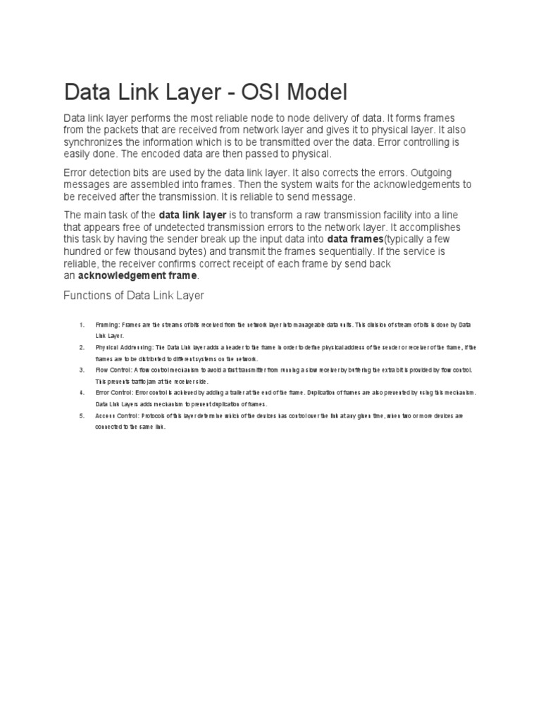 Data Link Layer OSI Model PDF Error Detection And Correction