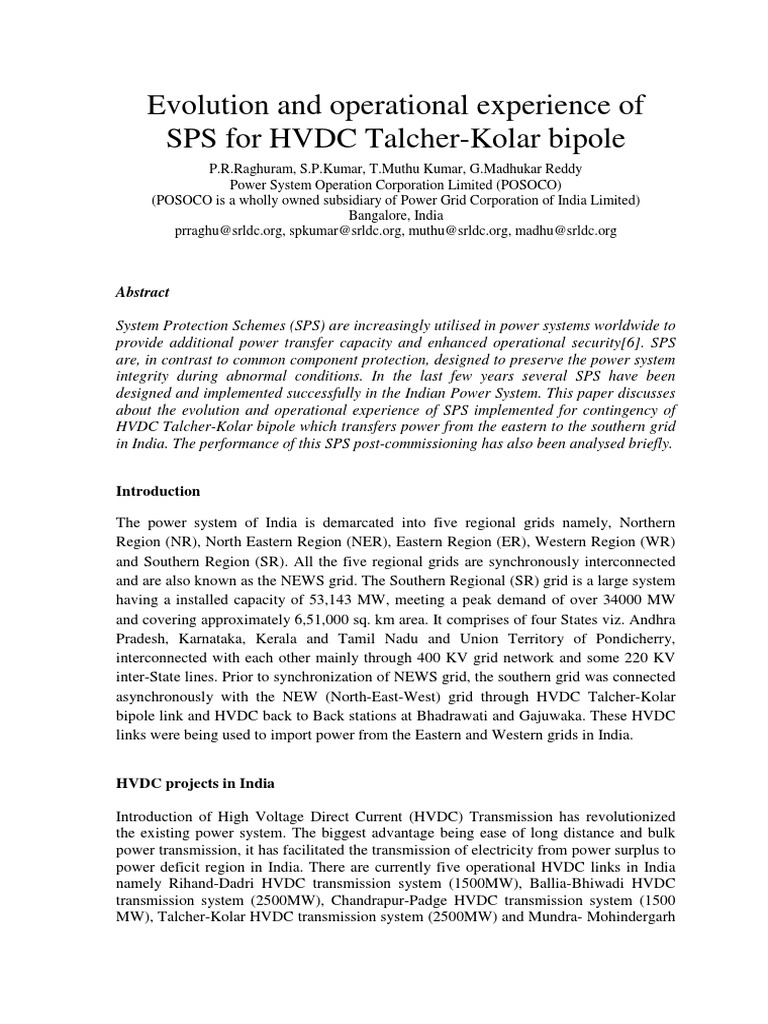 SPS for HVDC Talcher-Kolar Operations | PDF | High Voltage Direct ...