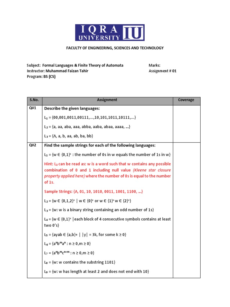 Formal Languages & Automata Assignment | PDF | Science & Mathematics