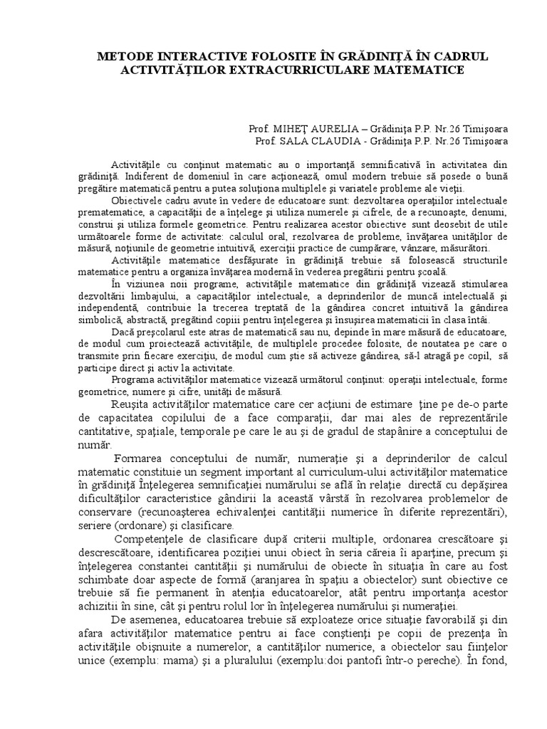 Metode Interactive Folosite În Grădiniţă | PDF