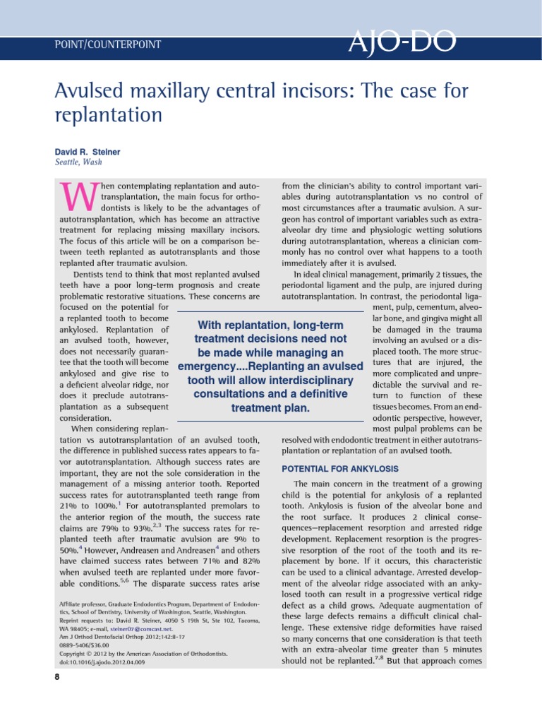 Avulsed Maxillary Central Incisors: The Case For Replantation | PDF ...