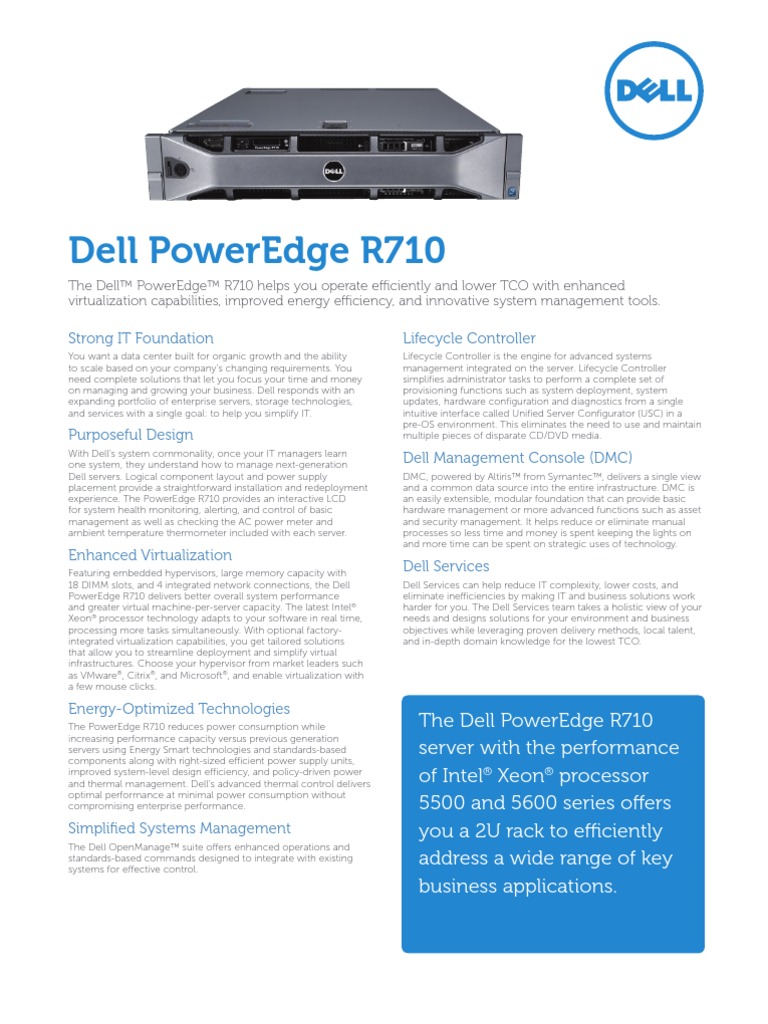 Server Poweredge r710 Specs En | Hyper V | Virtualization