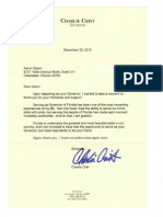 Governor Charlie Crist Letter To Aaron Slavin Dated December 30, 2010