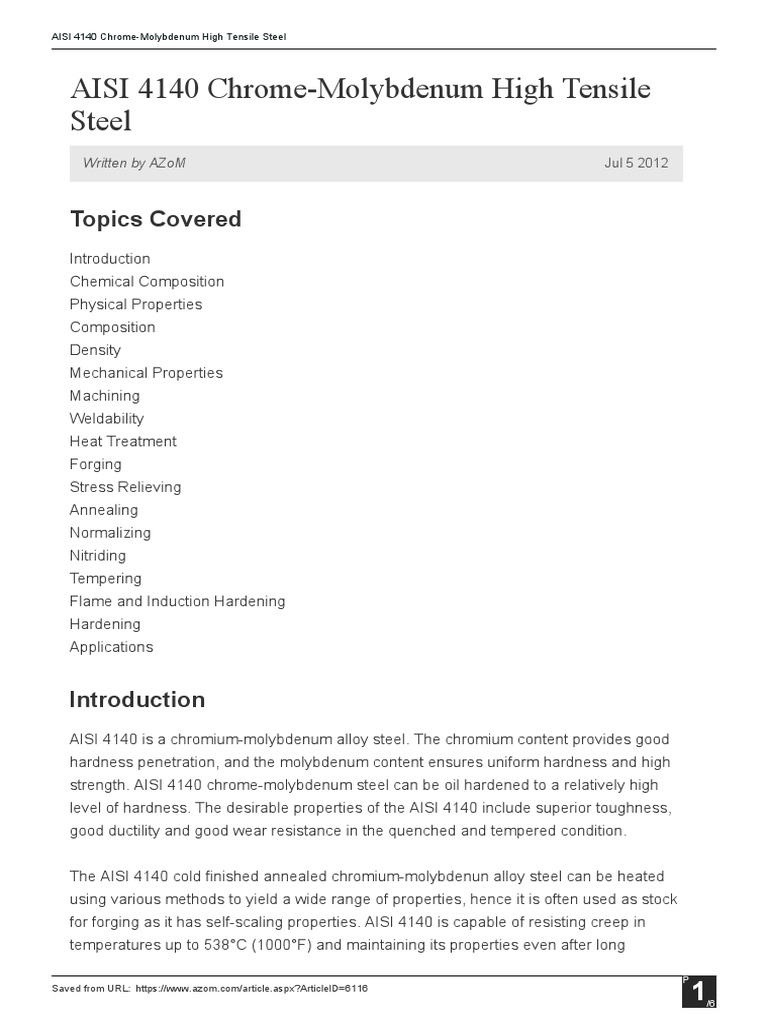 AISI 4140 Chrome-Moly Steel Overview | PDF | Annealing (Metallurgy ...