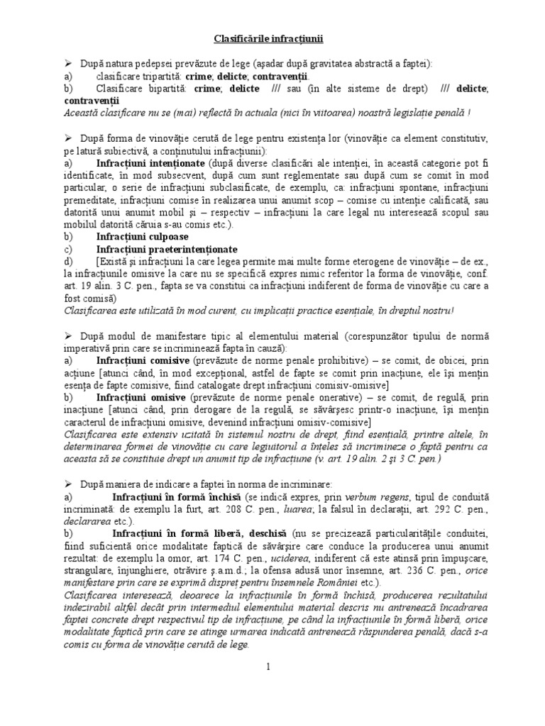 Clasificarile Infractiunii | PDF