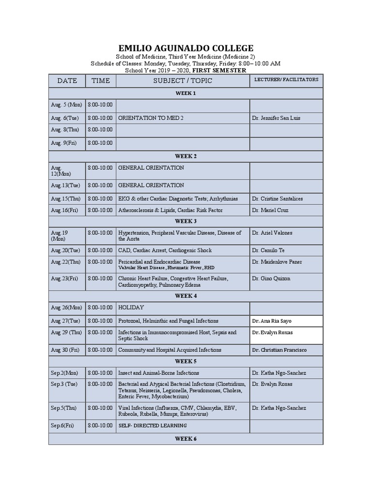 Medicine 2 Class Schedule 2019-2020 | PDF | Arthritis | Kidney Disease