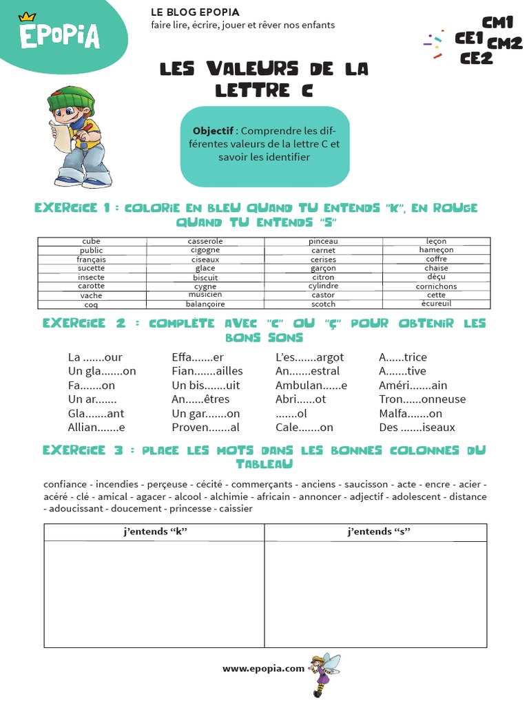 Les Valeurs De La Lettre C Ce2 Exercices Pdf Les Valeurs de La Lettre C | PDF