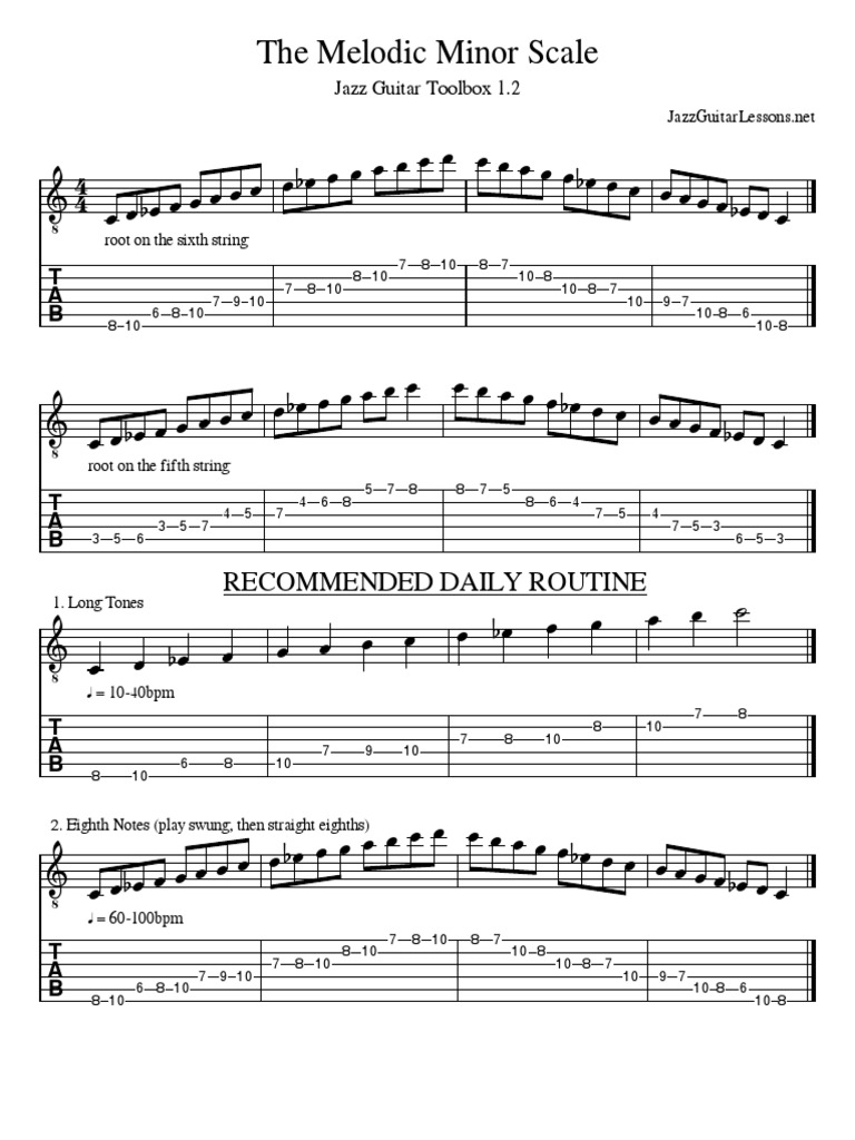 Melodic Minor Scale for Jazz Guitar | PDF | Scale (Music) | Minor Scale