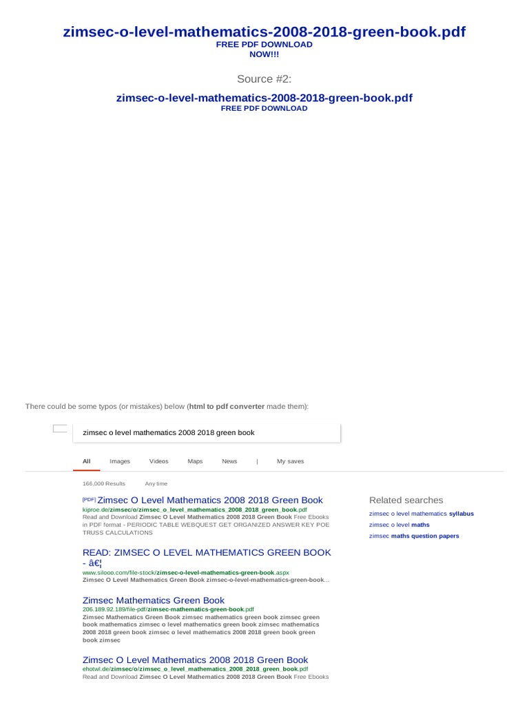 Zimsec o Level Mathematics 2008 2018 Green Book PDF PDF