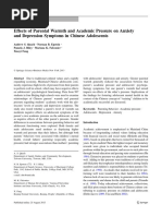 Effects of Parental Warmth and Academic Pressure On Anxiety and Depression Symptoms in Chinese Adolescents