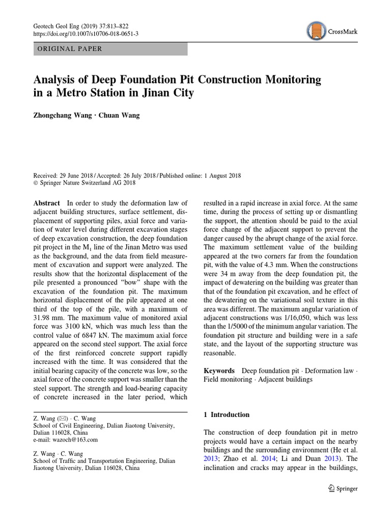 Jinan Metro Deep Foundation Pit Analysis | PDF | Deep Foundation ...