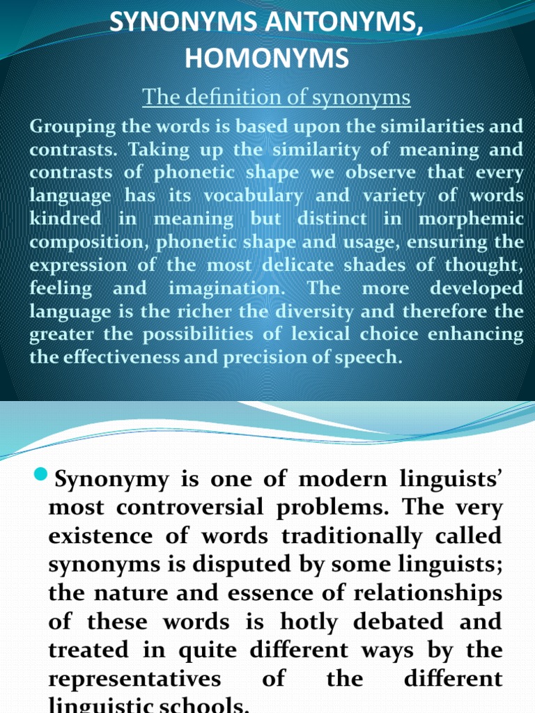 synonyms antonyms homonyms pdf part of speech linguistics