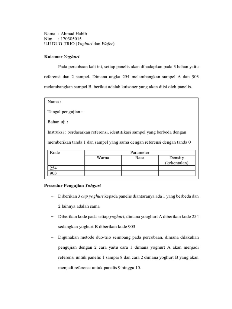 Ahmad Habib - 170305015 - 05 - Uji Duo-Trio (Yoghurt Dan Wafer) | PDF