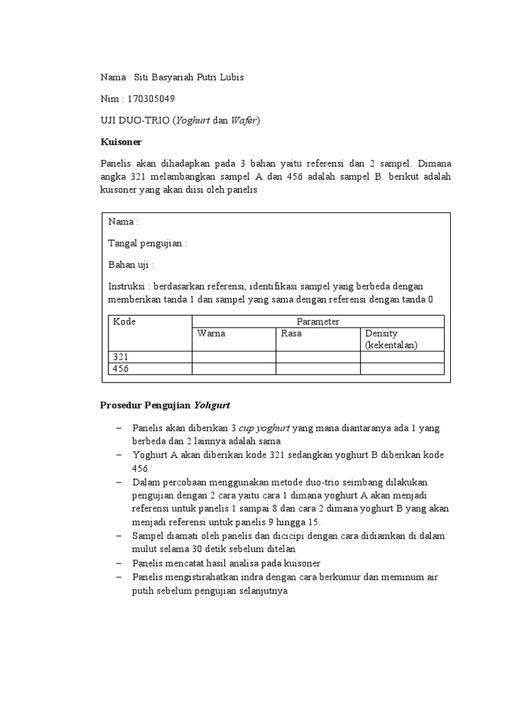 Uji Indrawi Duo Trio Uti | PDF