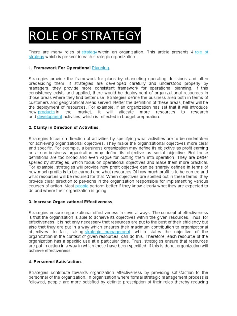 002 Role of Strategy | PDF | Strategic Management | Business
