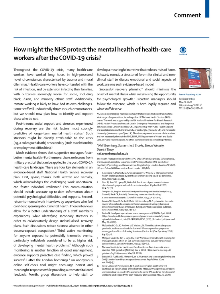How Might The NHS Protect The Mental Health of Health-Care Workers ...