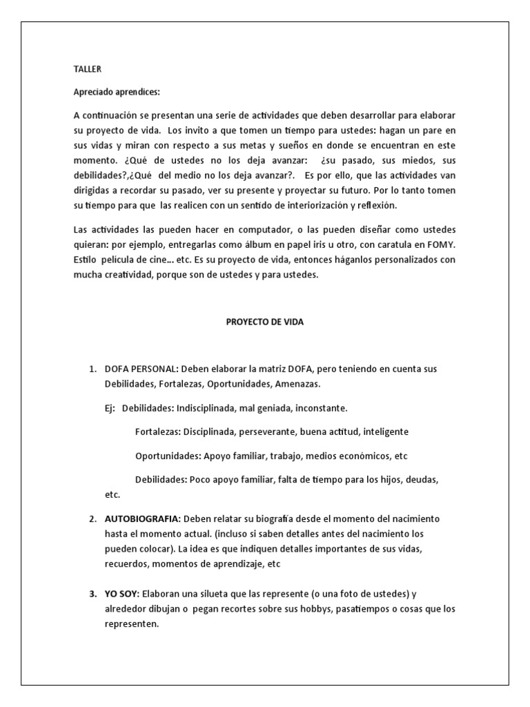Actividades para tu Proyecto de Vida | PDF | Relaciones personales ...