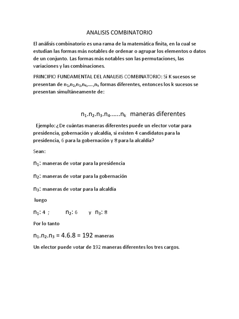 Análisis Combinatorio: Permutaciones y Combinaciones | PDF ...