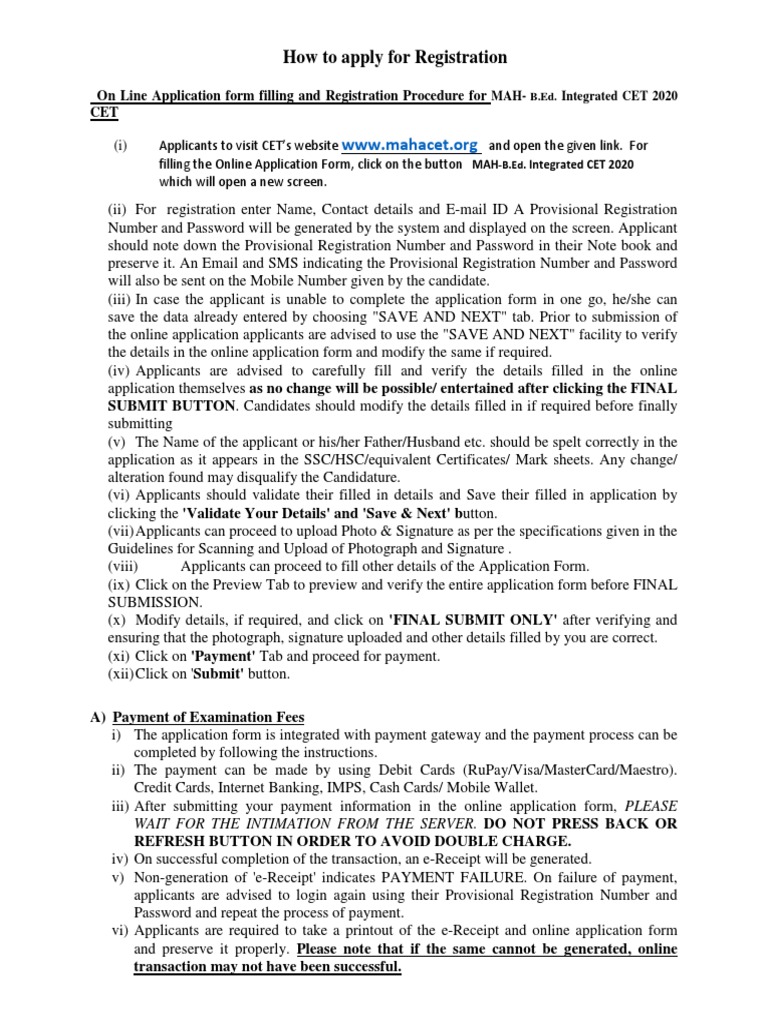 MAH-B.Ed. CET 2020 Registration Guide | PDF | Image Scanner | Payments