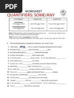 Quantifiers: Some/Any: Grammar Worksheet