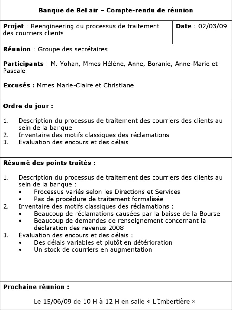 CompteRendu de Réunion Exemple  PDF
