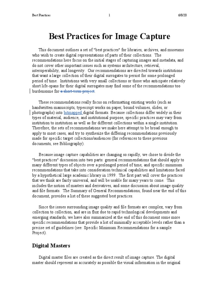 Best Practices For Image Capture: Digital Masters | PDF | Data ...