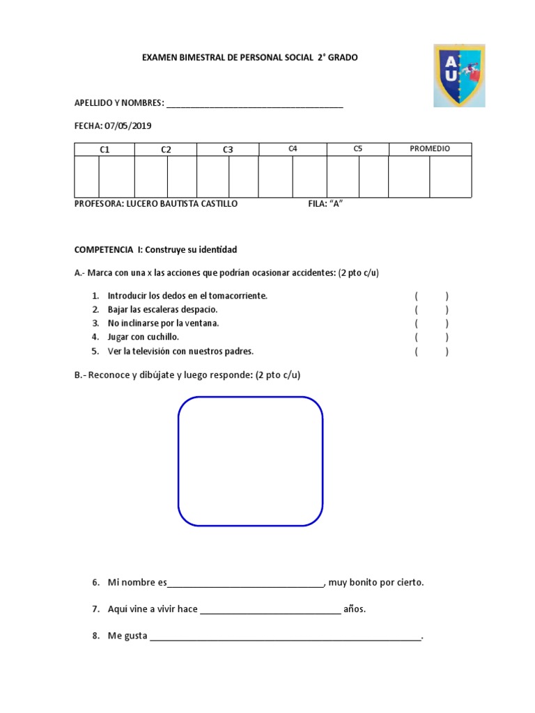 Examen de Personal Social 2° Grado | PDF