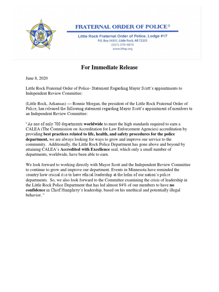 Little Rock FOP Statement on Review Committee | PDF | Finance & Money ...