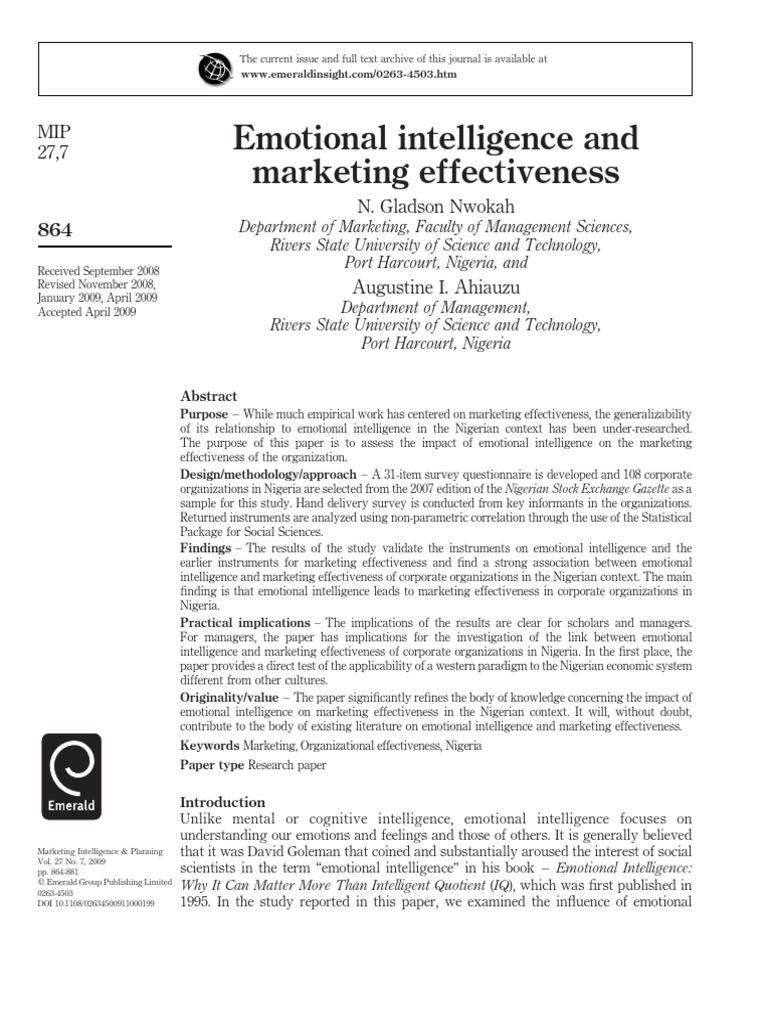 Emotional Intelligence's Impact on Marketing | PDF | Factor Analysis ...