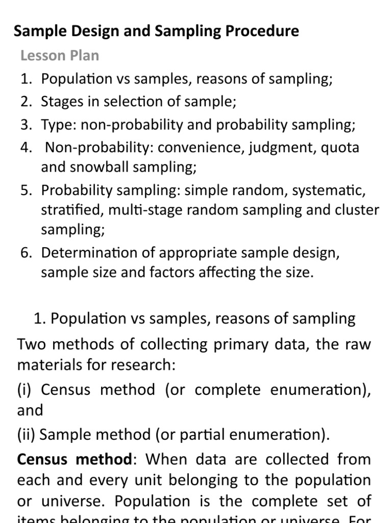 Sample Design and Sampling Procedure: Lesson Plan | PDF | Sample Size ...