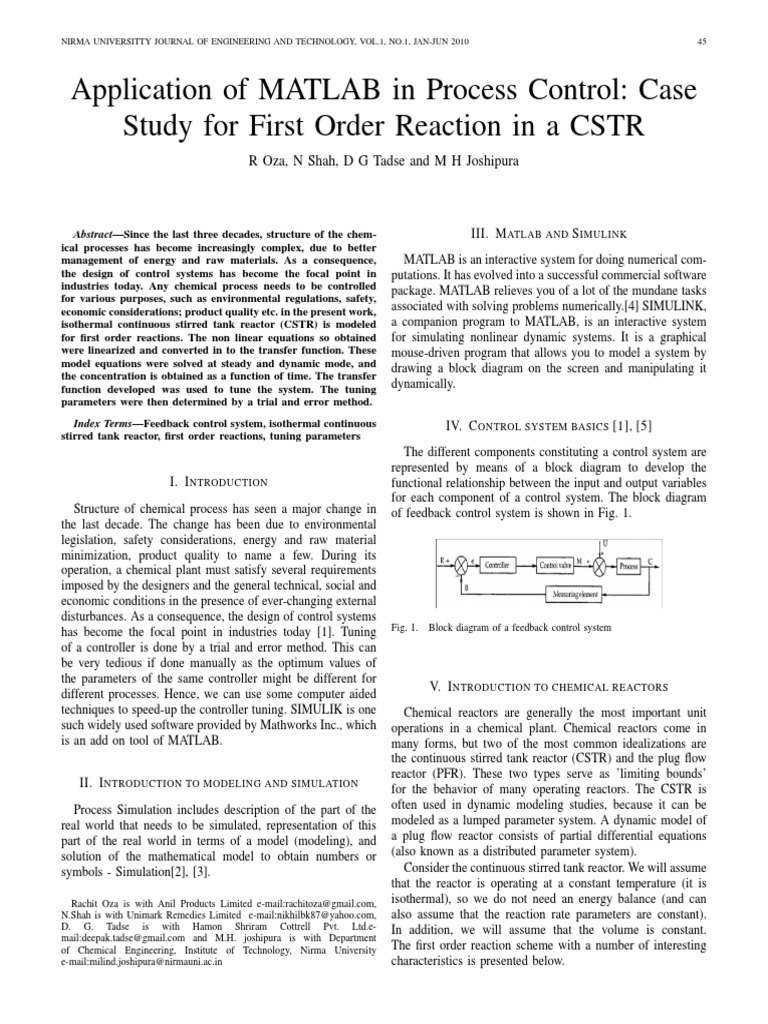 Application of MATLAB in Process Control Case Study For First Order