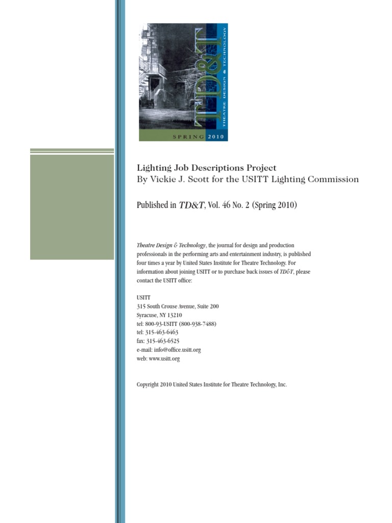 USITT Lighting Job Descriptions PDF Intellectual Property Law