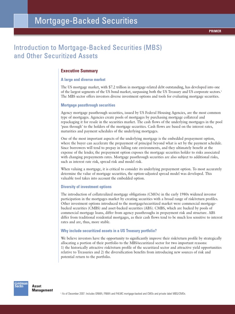(Goldman Sachs) Introduction To MortgageBacked Securities and Other