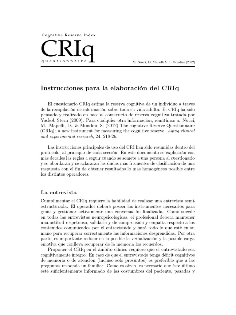 Instrucciones para el CRIq | PDF | Frecuencia | Cuestionario