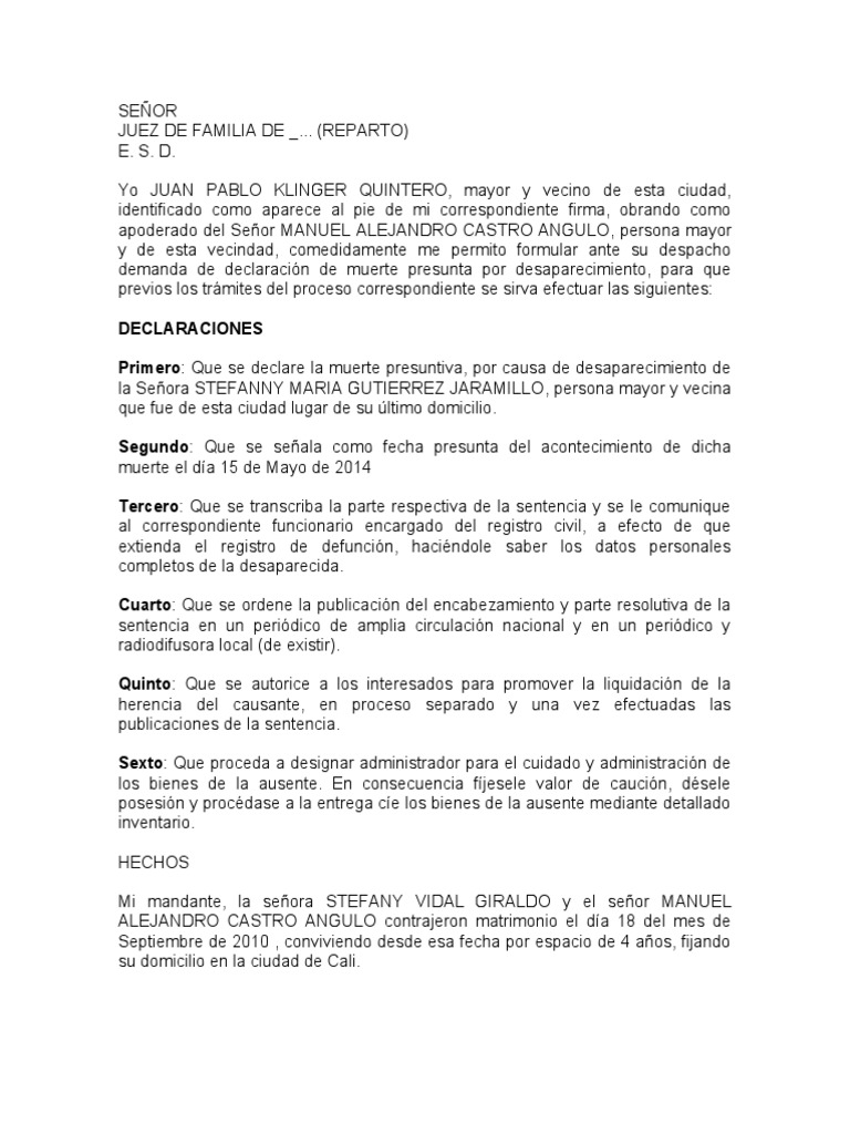 Demanda de Muerte Presunta | PDF | Información del gobierno | Ley Pública