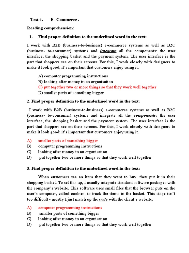E-Commerce Reading Comprehension Test | PDF | Electronic Data ...