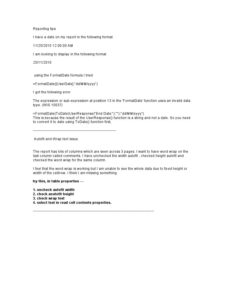 Reporting Tips for Date Formatting & Text Wrap | PDF | Computers ...